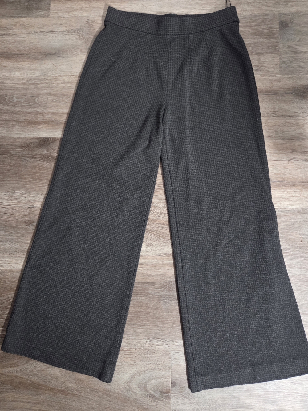 M&S Women’s Wide Leg Trousers Size 8 Charcoal Check Stretch Dress Pants